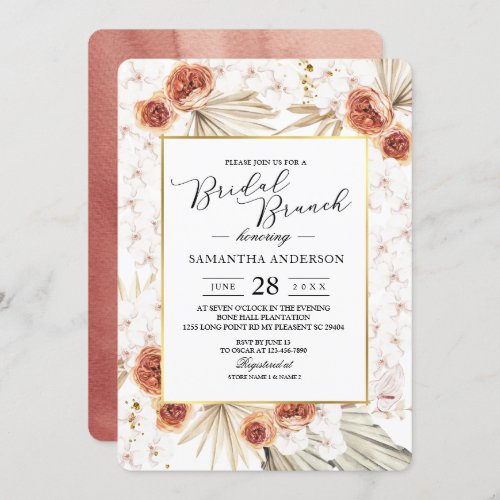 Tropical Terracotta Dried Palm Leaf  Flower Frame Invitation