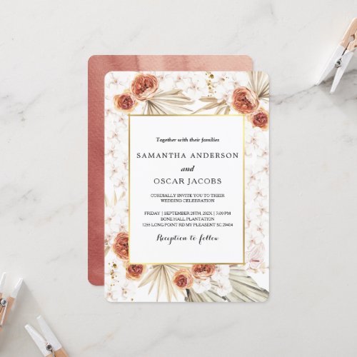 Tropical Terracotta Dried Palm Leaf  Flower Frame Invitation