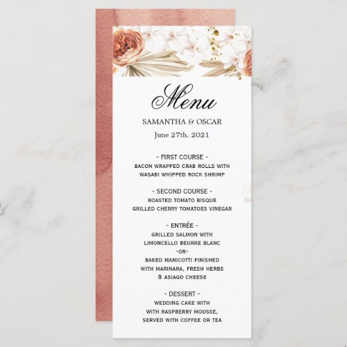 Tropical Terracotta Dried Palm Leaf  Flower Frame Menu