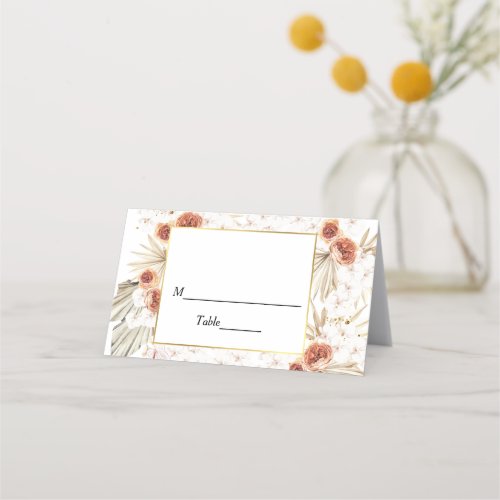 Tropical Terracotta Dried Palm Leaf  Flower Frame Place Card