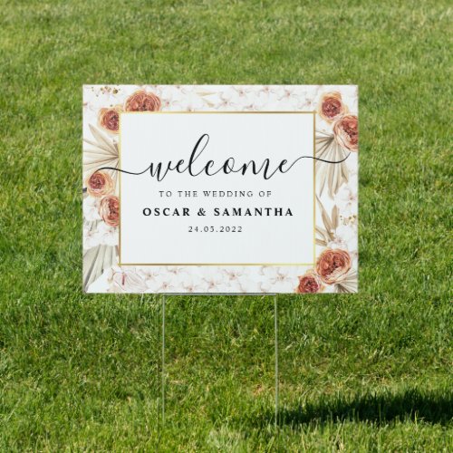 Tropical Terracotta Dried Palm Leaf  Flower Frame Sign