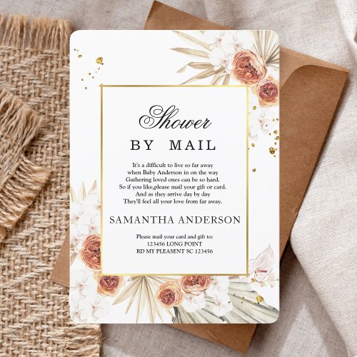 Tropical Terracotta Dried Palm Leaf Gold Frame Invitation