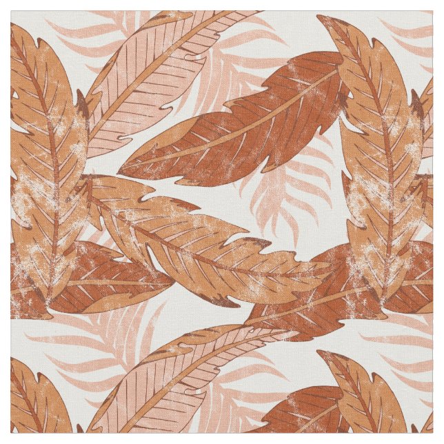 Tropical Terracotta Palm Leaves Pattern Fabric (Close Up)