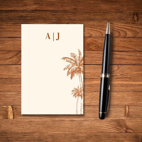 Tropical Terracotta Palm Tree Minimalist Monogram Post_it Notes