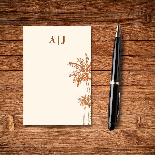 Tropical Terracotta Palm Tree Minimalist Monogram Post-it Notes (Creator Uploaded)