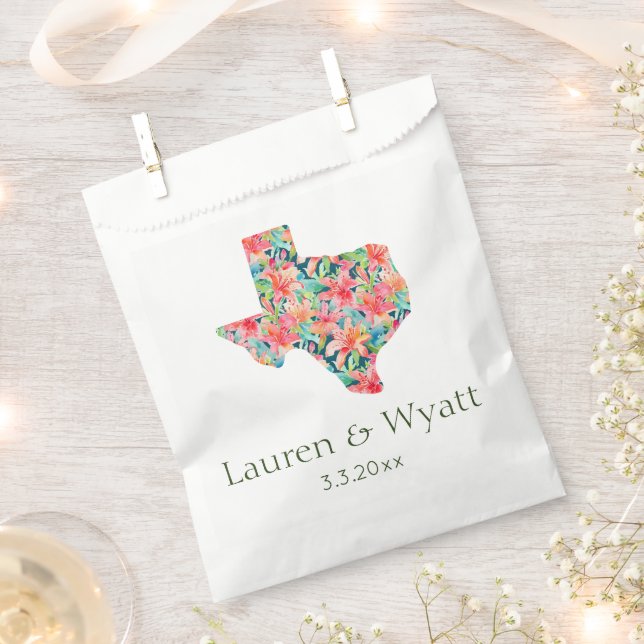 Tropical Texas Wedding Personalized Names & Date  Favor Bag (Clipped)
