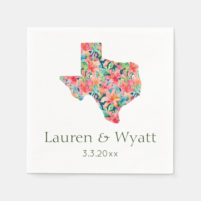 Tropical Texas Wedding Personalized Names & Date  Napkins (Front)