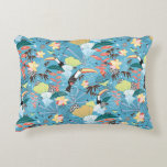 Tropical Texture With Toucans and Hummingbirds Accent Pillow