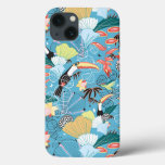 Tropical Texture With Toucans and Hummingbirds iPhone 13 Case