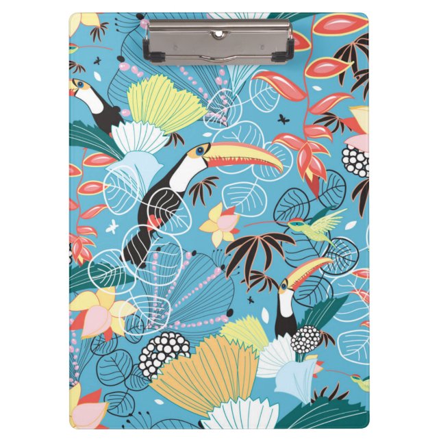 Tropical Texture With Toucans and Hummingbirds Clipboard (Front)