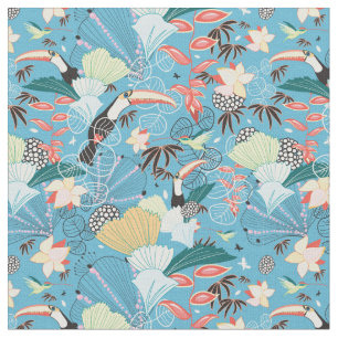 Tropical Texture With Toucans and Hummingbirds Fabric