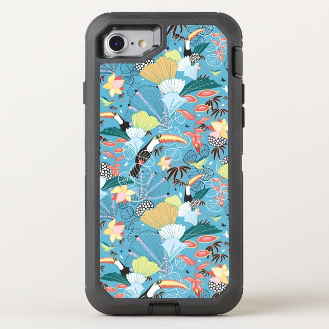 Tropical Texture With Toucans and Hummingbirds Otterbox iPhone Case (Back)