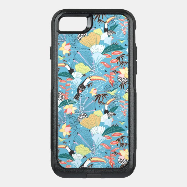Tropical Texture With Toucans and Hummingbirds Otterbox iPhone Case (Back)