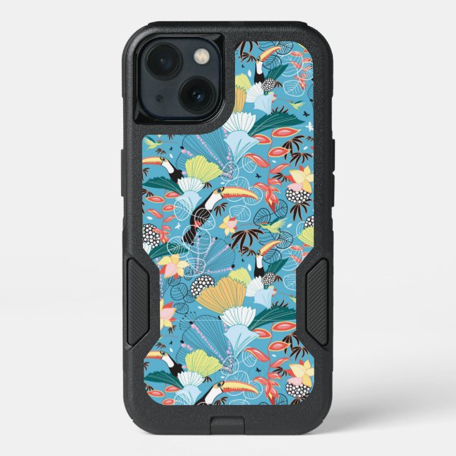 Tropical Texture With Toucans and Hummingbirds Otterbox iPhone Case (Back)