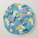 Tropical Texture With Toucans and Hummingbirds Round Pillow