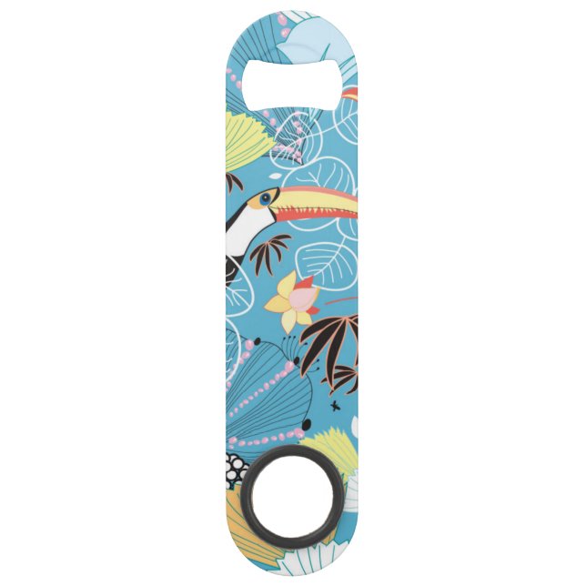 Tropical Texture With Toucans and Hummingbirds Speed Bottle Opener (Front)