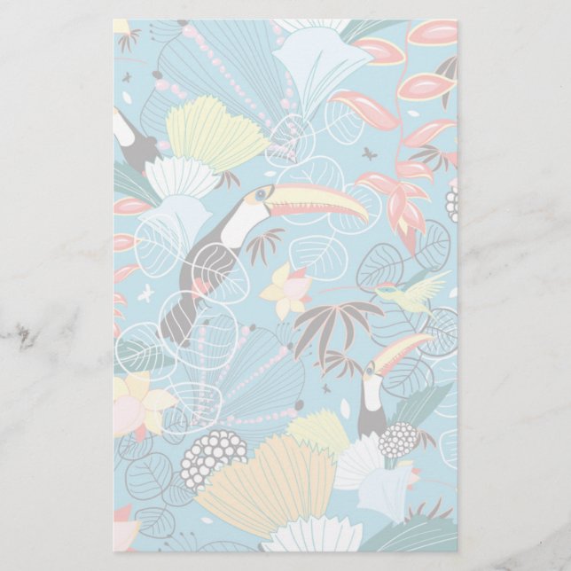 Tropical Texture With Toucans and Hummingbirds Stationery (Front)