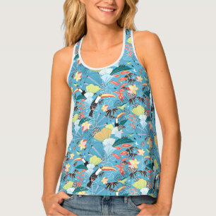 Tropical Texture With Toucans and Hummingbirds Tank Top