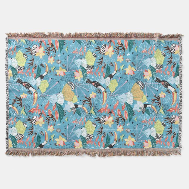 Tropical Texture With Toucans and Hummingbirds Throw Blanket (Front)