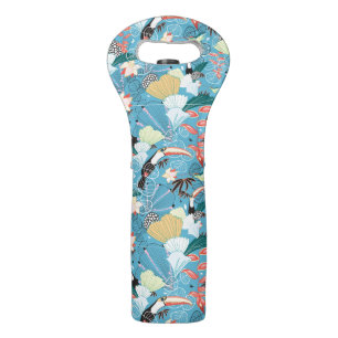 Tropical Texture With Toucans and Hummingbirds Wine Bag