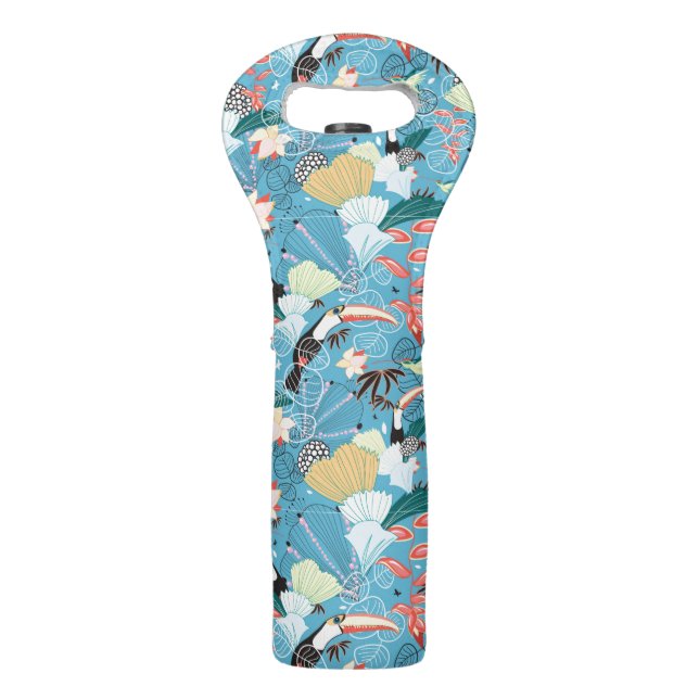 Tropical Texture With Toucans and Hummingbirds Wine Bag (Front)
