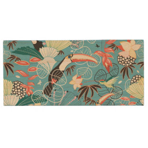 Tropical Texture With Toucans and Hummingbirds Wood Flash Drive