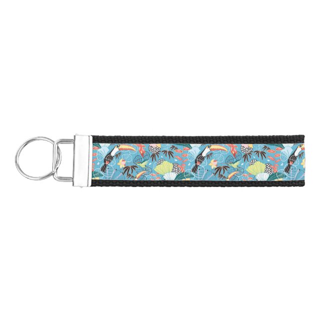 Tropical Texture With Toucans and Hummingbirds Wrist Keychain (Keys on Left)