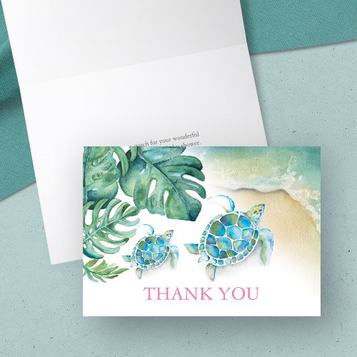 Tropical Thank You Card Watercolor Sea Turtle