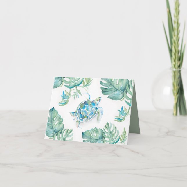 Tropical Thank You Notes Watercolor Sea Turtle (Front)