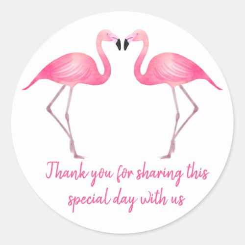 Tropical Thank You Pink Flamingo Wedding Classic Round Sticker