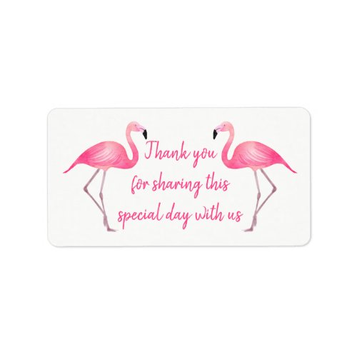 Tropical Thank You Pink Flamingos Wedding Beach Label