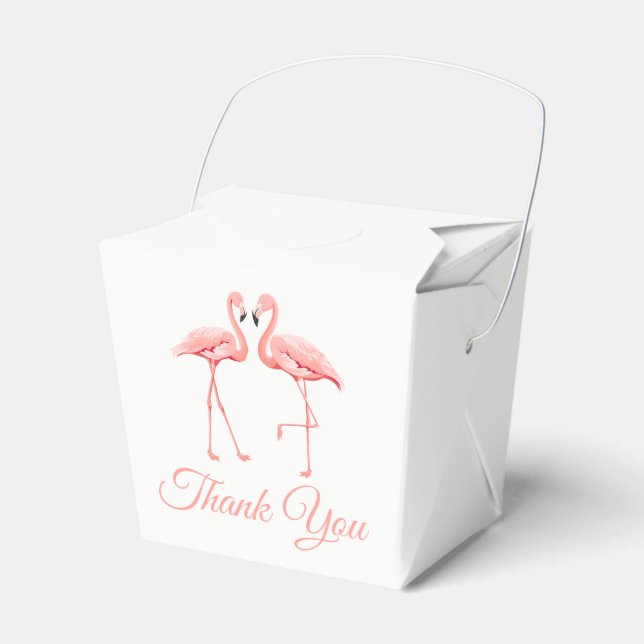Tropical Thank You Pink Wedding Flamingos Bridal Favor Boxes (Front Side)