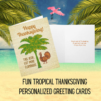 Tropical Thanksgiving Eat More Flamingos Card