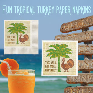 Tropical Thanksgiving Eat More Flamingos Napkins