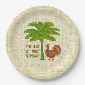 Tropical Thanksgiving Eat More Flamingos Paper Plates