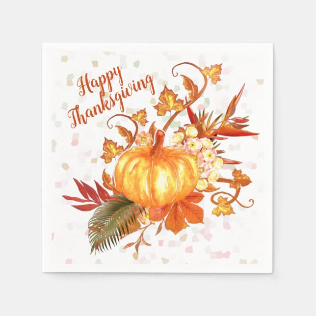 Tropical Thanksgiving Pumpkin Graphic Napkins (Front)