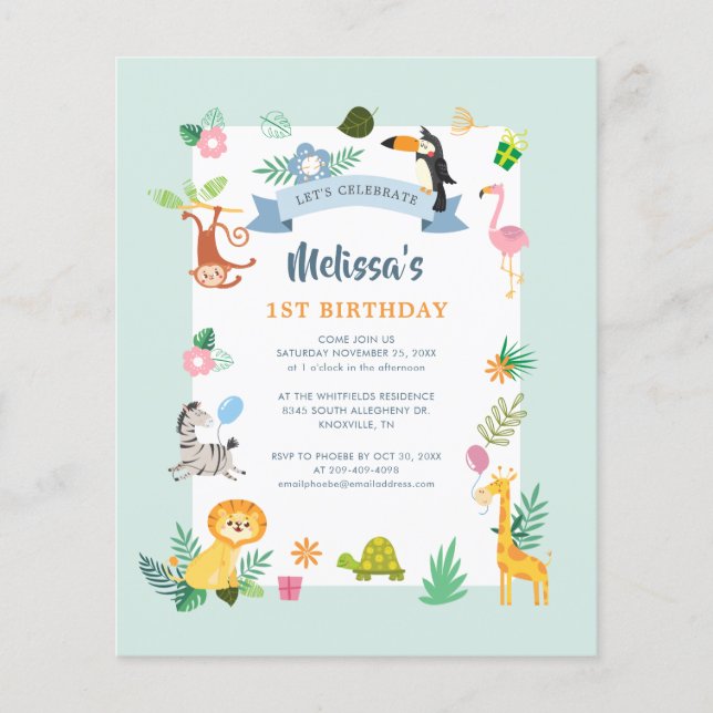 Tropical Theme 1st Birthday Party Invitation (Front)