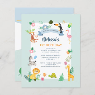 Tropical Theme 1st Birthday Party Invitation