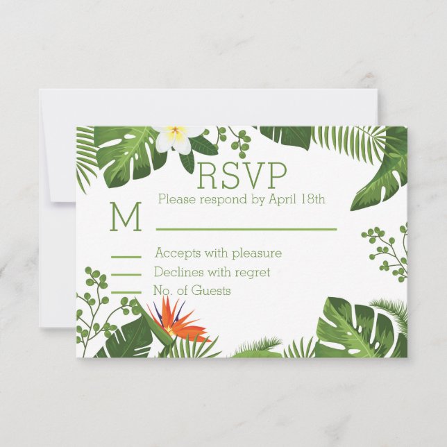 Tropical Theme Botanical RSVP Wedding Card (Front)