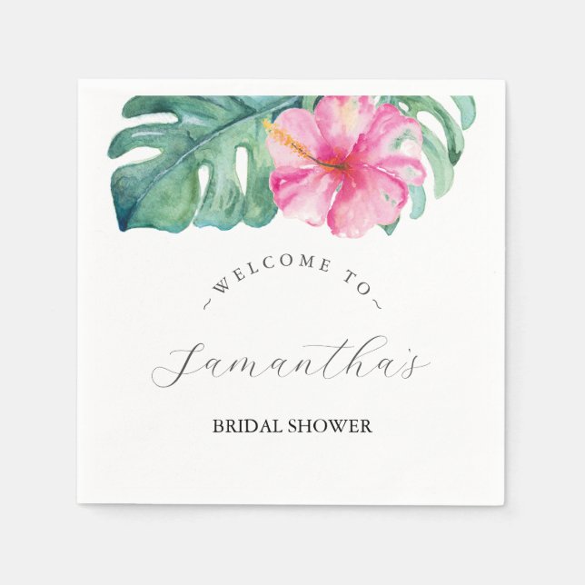 Tropical Theme Bridal Shower Hibiscus Flower Napkins (Front)