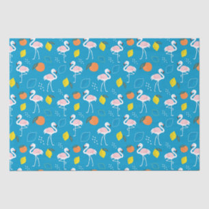 Tropical Theme Flamingo Fruits on Blue Background Tissue Paper