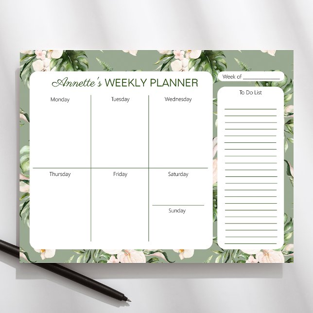 Tropical Theme Personalized Weekly Planner Pad (Creator Uploaded)