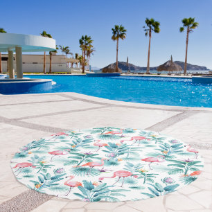 Tropical theme, pink flamingos and flowers pattern beach towel