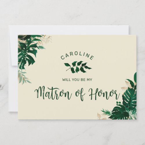 Tropical Themed Chic Matron of Honor Proposal Card