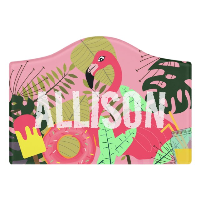 Tropical themed door sign with name (Small Crest Front)
