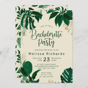 Tropical Themed Green Leaves Bachelorette Party Invitation