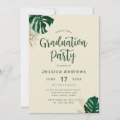 Tropical Themed Green Leaves Graduation Party Invitation (Front)