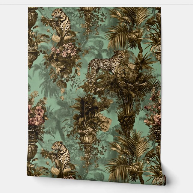 Tropical Themed & Leopards Exotic Plants  Wallpaper (Unrolling)