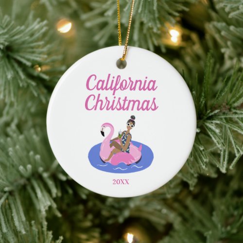 Tropical Themed Personalized California Christmas Ceramic Ornament