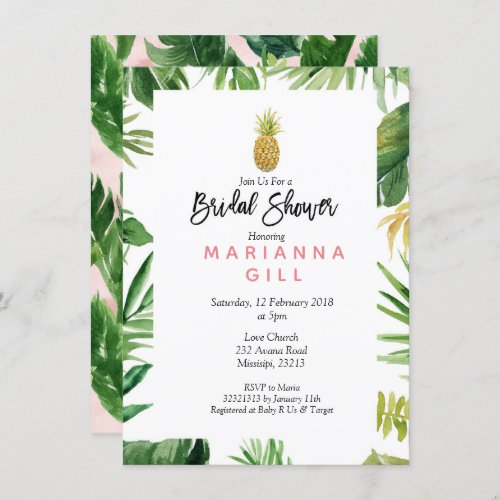 Tropical Themed Pineapple bridal shower Invitation